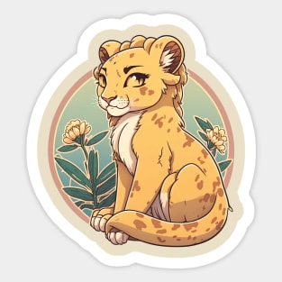 Beautiful lioness in a circle with flowers Sticker